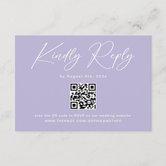 Recepción Tarjeta de respuesta de boda con código QR Lavanda (Anverso)