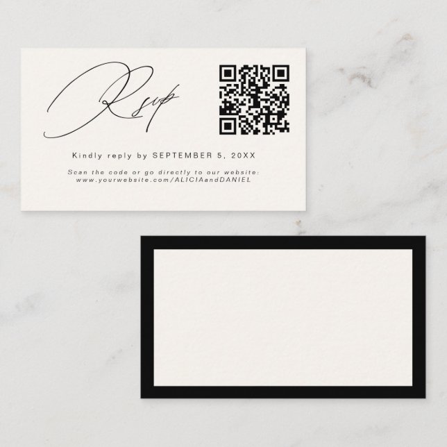 Recepción Tarjeta de respuesta de boda con código QR y sobre (Anverso / Reverso)