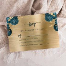 Tarjeta de respuesta de boda con flores azules tur