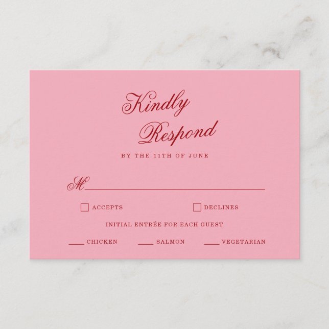 Recepción Tarjeta de respuesta de boda con letra script mini (Anverso)