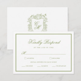 Recepción Tarjeta de respuesta de boda con monograma crest e