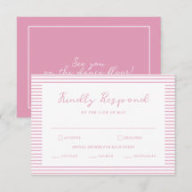 Tarjeta de respuesta de boda con peonía rosa rayad