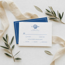 Tarjeta de respuesta de boda costera concha azul f