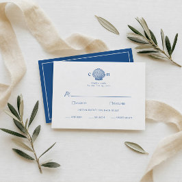 Recepción Tarjeta de respuesta de boda costera concha azul f