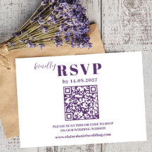 Tarjeta de respuesta de boda de foto morada románt