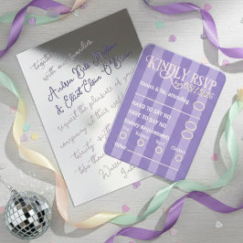 Recepción Tarjeta de respuesta de boda disco morada de moda