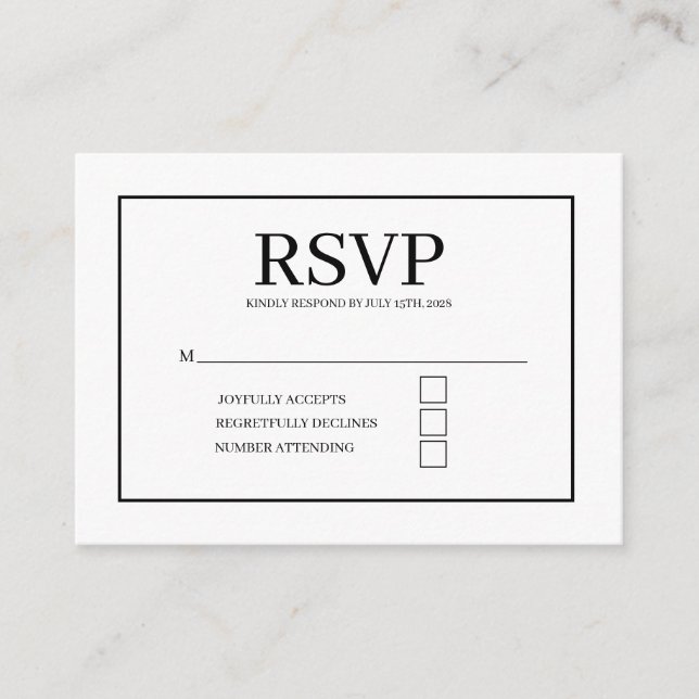 Recepción tarjeta de respuesta de boda elegante (Anverso)