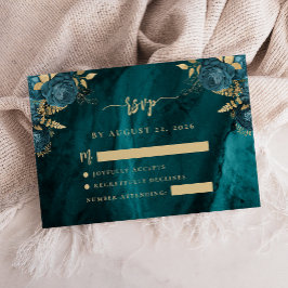 Recepción Tarjeta de respuesta de boda floral azul turquesa 