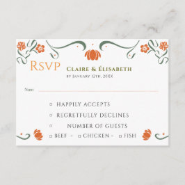 Recepción Tarjeta de respuesta de boda floral naranja
