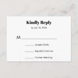 Recepción Tarjeta de respuesta de boda moderna para incluir