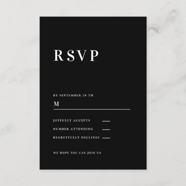 Recepción Tarjeta de respuesta de boda moderna, simple y fre (Anverso)