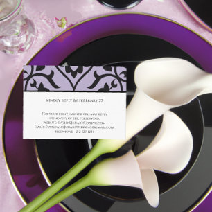 Recepción Tarjeta de respuesta de Boda RSVP Damasco negro pú