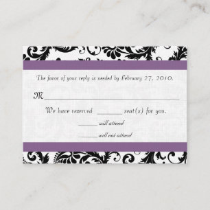 Recepción Tarjeta de respuesta de boda RSVP Púrpura Damask N