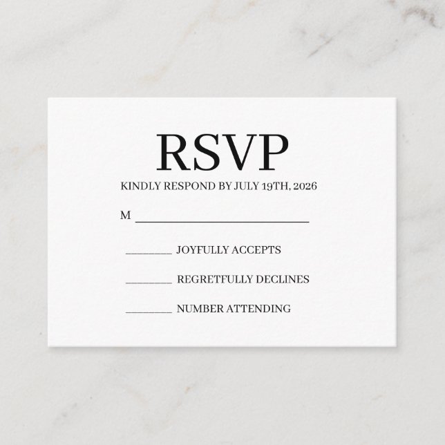 Recepción Tarjeta de respuesta de boda simple (Anverso)