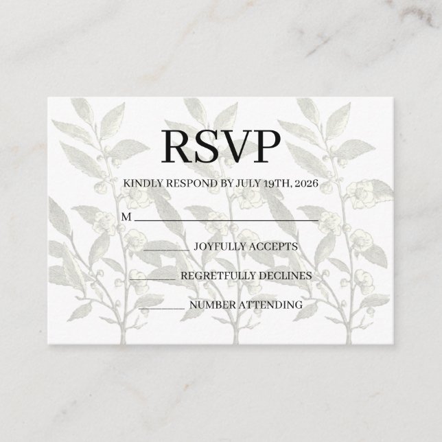 Recepción Tarjeta de respuesta de boda simple (Anverso)