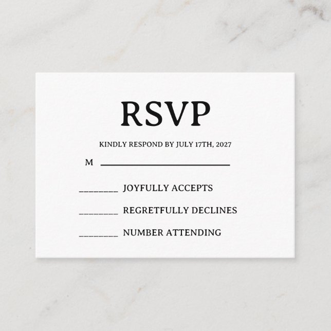 Recepción Tarjeta de Respuesta de Boda Simple (Anverso)