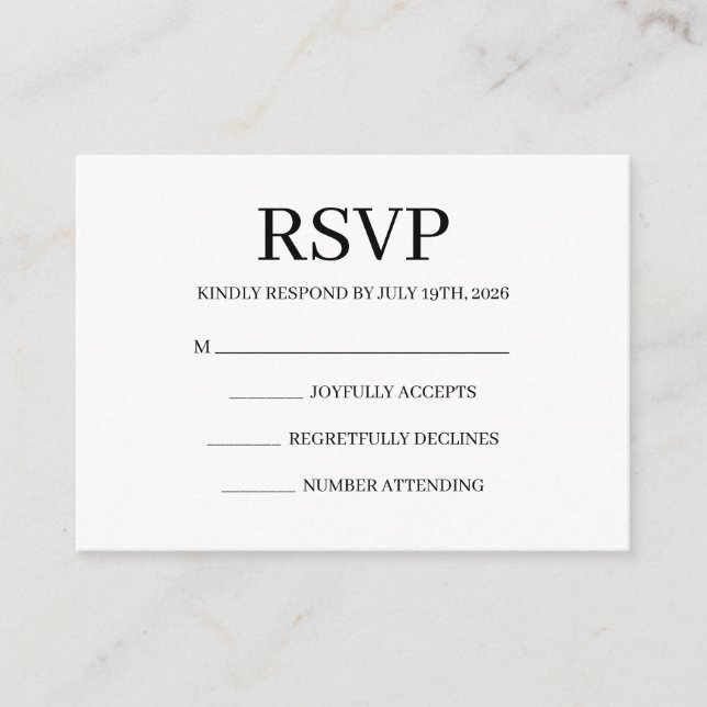Recepción Tarjeta de respuesta de boda simple (Anverso)
