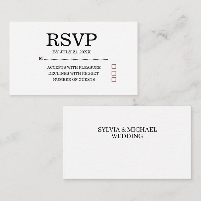 Recepción Tarjeta de respuesta de boda simple (Anverso / Reverso)