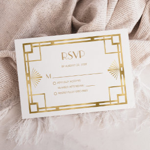 Recepción Tarjeta de respuesta de boda vintage de oro Deco d