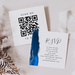 Recepción Tarjeta de respuesta de código QR de boda azul rea