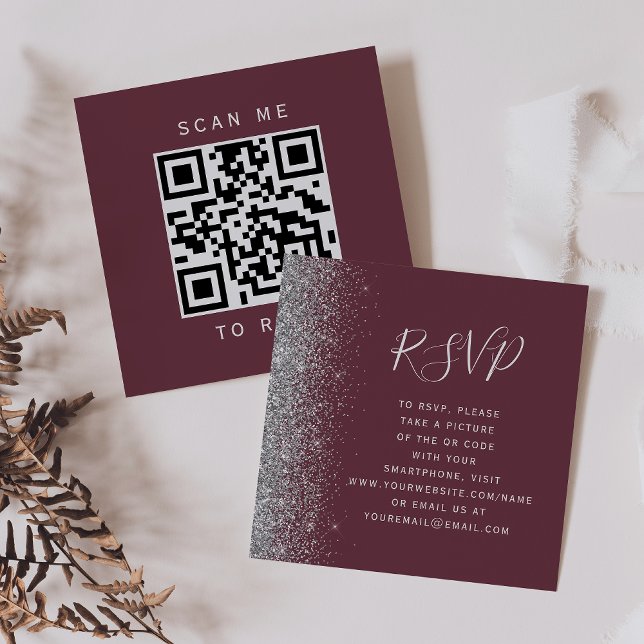 Recepción Tarjeta de respuesta de código QR de boda plateada (Subido por el creador)