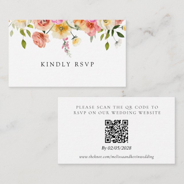 Recepción Tarjeta de respuesta de código QR de RSVP de boda  (Anverso / Reverso)