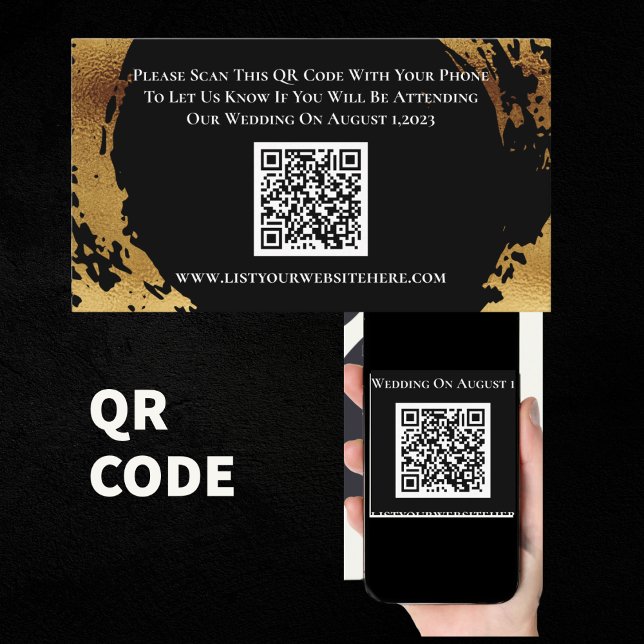Recepción Tarjeta de respuesta de código QR elegante Gold Bl (Subido por el creador)