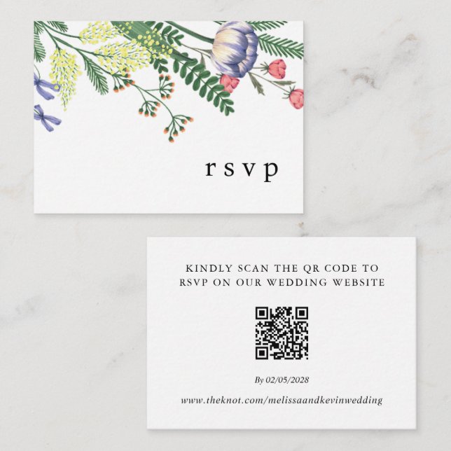 Recepción Tarjeta de respuesta de código QR RSVP de boda (Anverso / Reverso)