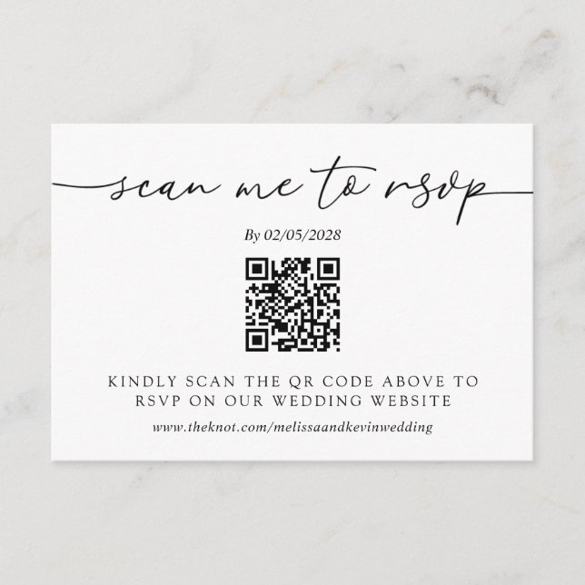 Recepción Tarjeta de respuesta de código QR RSVP de boda (Anverso)