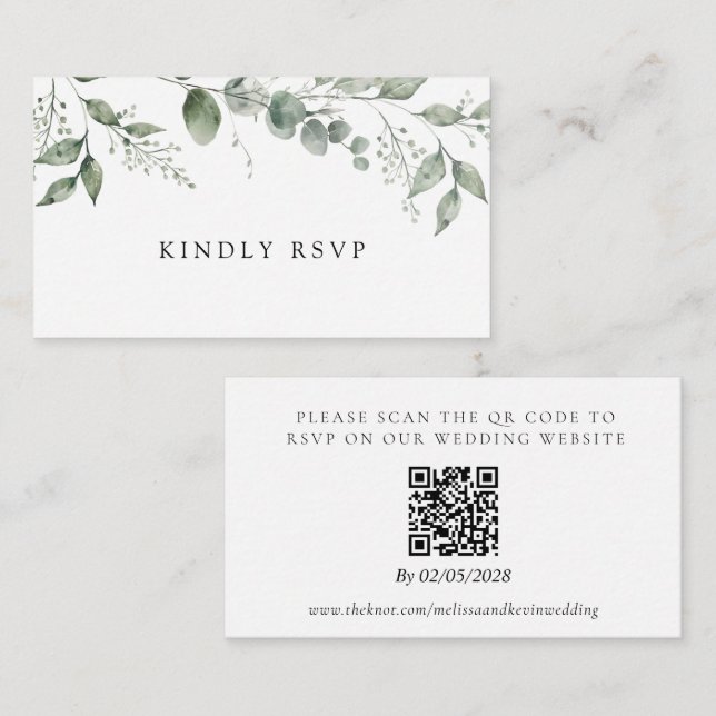 Recepción Tarjeta de respuesta de código QR RSVP de boda (Anverso / Reverso)