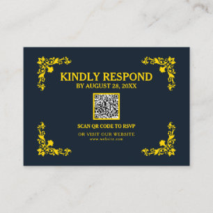 Recepción Tarjeta de respuesta QR RSVP de contraste regio az