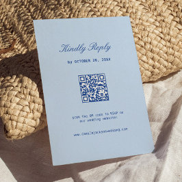 Recepción Tarjeta de respuesta RSVP de boda azul Código Qr
