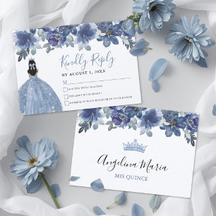 Recepción Tarjeta de respuesta RSVP de Quinceañera azul
