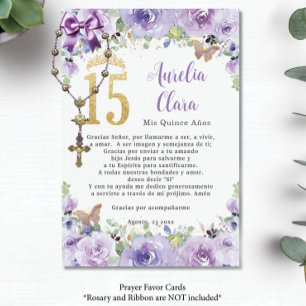 Recepción Tarjeta de rezo Quinceañera de mariposas moradas f