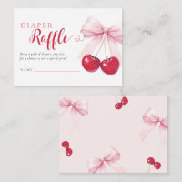 Tarjeta de Rifa de Pañales Cerezas con Lazo Rosa