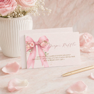 Recepción Tarjeta de rifa de pañales con lazo rosa