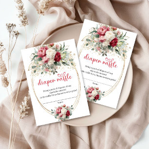 Recepción Tarjeta de Rifa de Pañales Floral Burgundy Oro Min