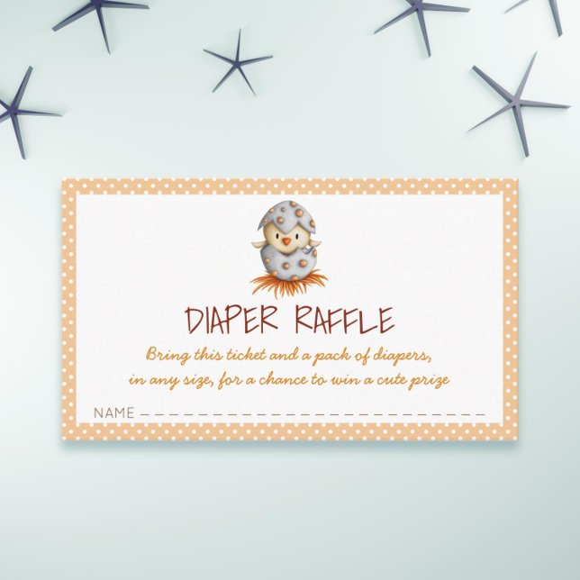 Recepción Tarjeta de rifa de pañales neutros con eclosión de (Cute gender neutral baby shower diaper raffle ticket with a bird illustration)