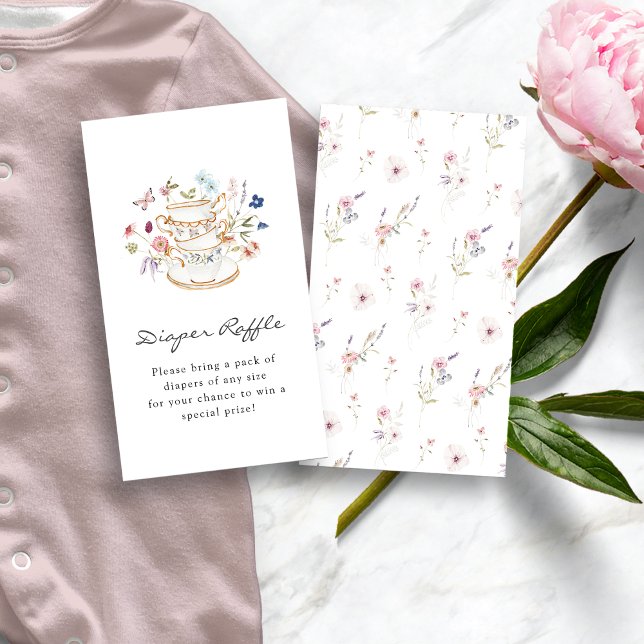 Recepción Tarjeta de Rifa de Pañales Wildflower (Wildflower Tea Party Baby Shower Diaper Raffle Enclosure Card by Painted Paperie
)