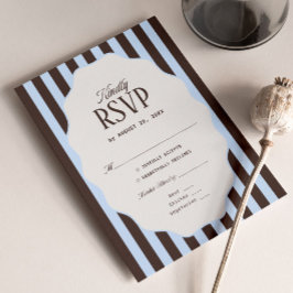 Recepción Tarjeta de RSVP de boda azul y marrón retro tradic