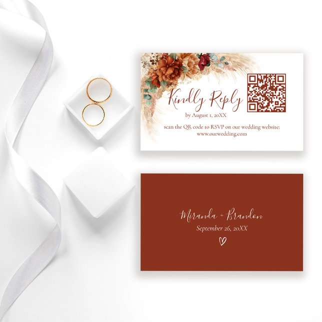 Recepción Tarjeta de RSVP de Boda Boho con Código QR de Cali (Subido por el creador)