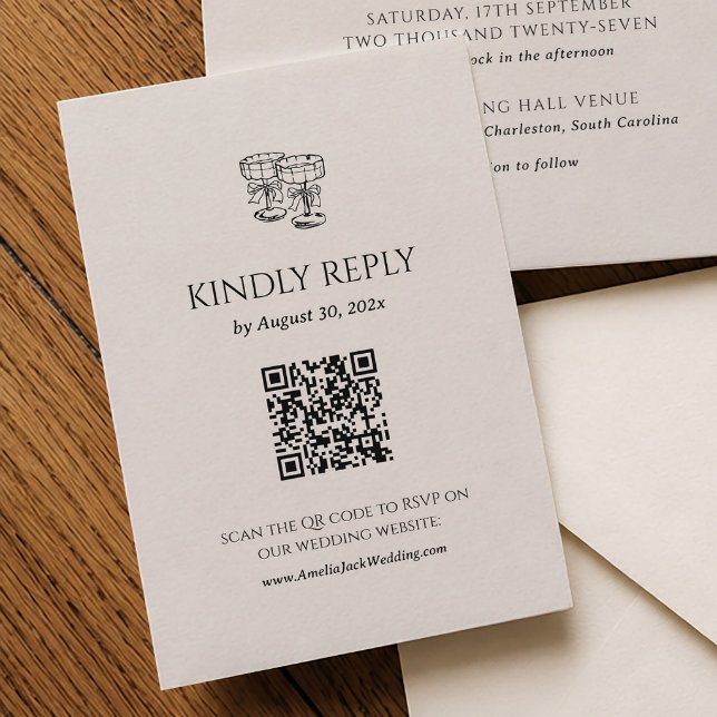 Recepción Tarjeta de RSVP de Boda con Código QR de Dinero An (Subido por el creador)