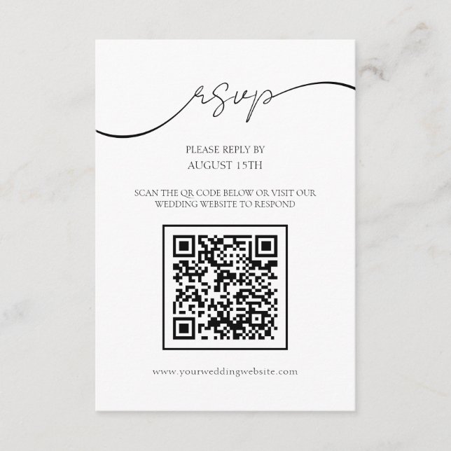 Recepción Tarjeta de RSVP de boda con código QR de letra ele (Anverso)