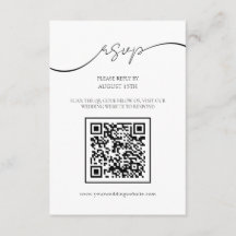 Tarjeta de RSVP de boda con código QR de letra ele