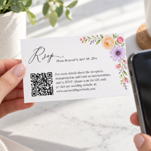 Recepción Tarjeta de RSVP de boda con código QR floral meloc