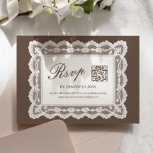 Tarjeta de RSVP de boda con encaje marrón Código Q