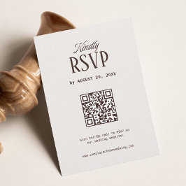 Recepción Tarjeta de RSVP de boda crema y marrón con código 