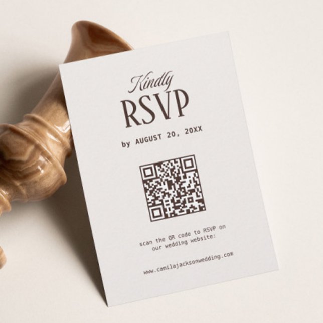 Recepción Tarjeta de RSVP de boda crema y marrón con código  (Subido por el creador)
