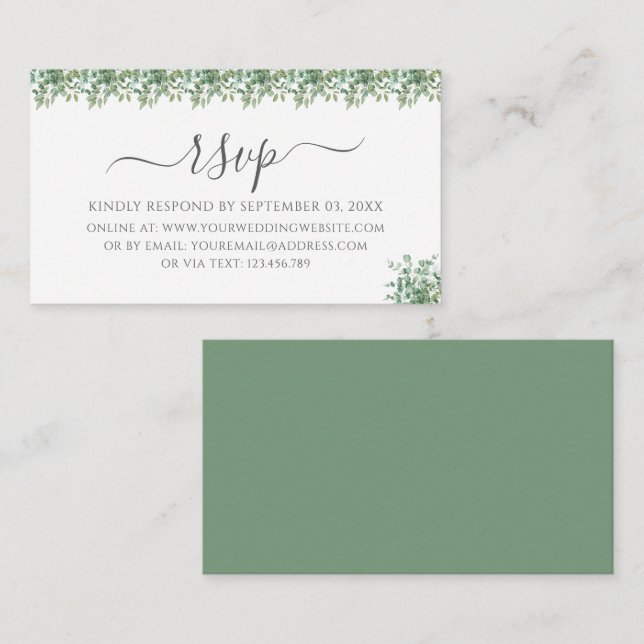 Recepción Tarjeta de RSVP de Boda de Eucalipto (Anverso / Reverso)