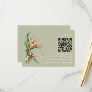 Recepción Tarjeta de RSVP de boda de playa con código QR de